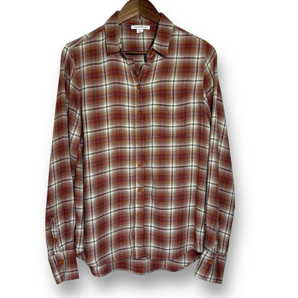 Anthropologie‎ | Beach Lunch Lounge Plaid Flannel Button Down Tunic Top | M